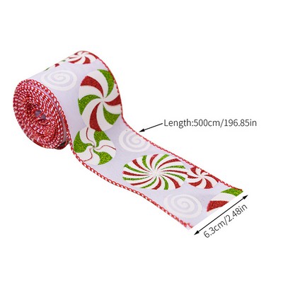 Christmas Decoration Colorful Printed Ribbon Gift Wrapping Satin Faux Burlap DIY Bow Decorative Tape