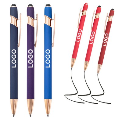 Rubberized Soft Touch Ballpoint Pen with Stylus Tips