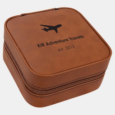 Rawhide Leatherette Travel Jewelry Box with Black Lining