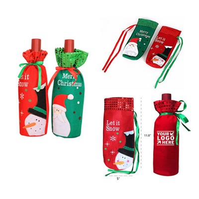 Christmas Snowman Santa Claus Red Wine Gift Bags