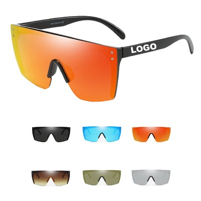 Oversized Rimless Mirrored Lens Sunglasses