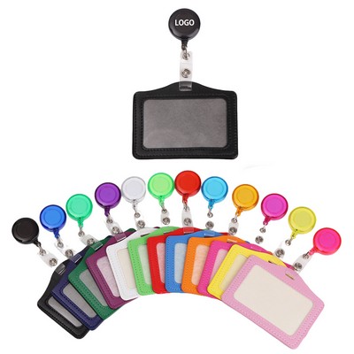 Leather ID Card Holder w Badge Reel