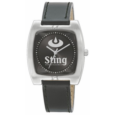 Unisex Quality Leather Strap Rectangle Shape Watch with Black Dial