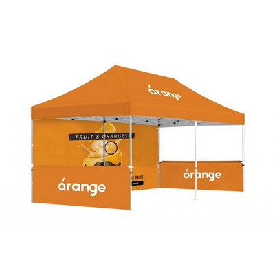 10x20' Deluxe Hex Aluminum Frame (40mm post, 1.5mm gauge) w Dye Sublimation Canopy + Full Wall + Ha