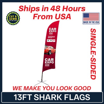 13' Shark Flag - Single-Sided W/Chrome X Base - Made in the USA