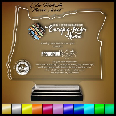 8" Oregon Clear Acrylic Award with Color Print and Mirror Accent