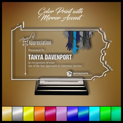 8" Pennsylvania Clear Acrylic Award with Color Print and Mirror Accent