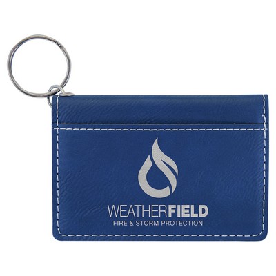 4 1/4" x 3" Blue/Silver Laser Engraved Keychain ID Holder