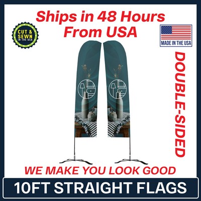 10' Double Sided Premium Straight Flag with Black X Base & Carry Bag - Made in the USA