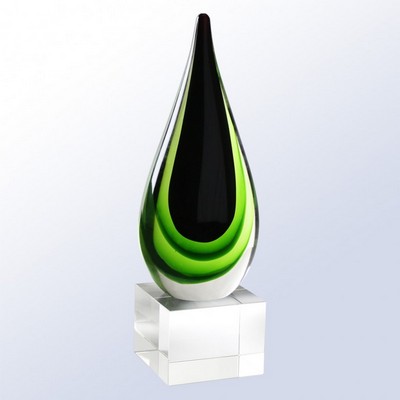 Green Teardrop Art Glass Award, 11"H