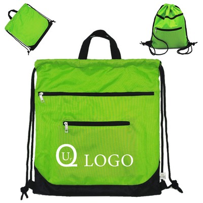 13.39x15.75" Oxford Drawstring Backpack w/ Zipper Pockets