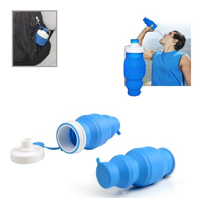 Foldable Silicone Travel Bottle with Carabiner Clip BPA-Free Food-Grade Survival Flask