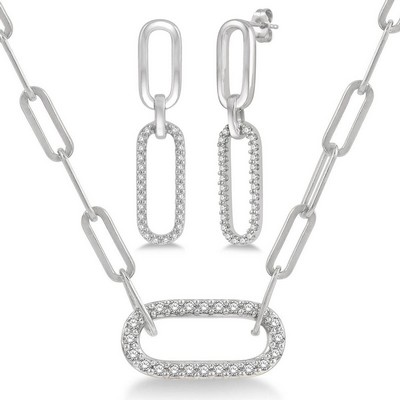 Jilco Inc Diamond Paperclip Earring And Necklace Set - White Gold