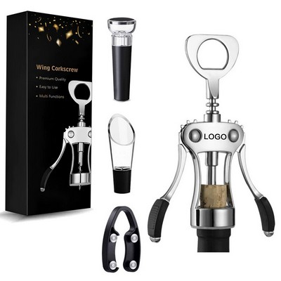 4 pcs Zinc Alloy Wing Corkscrew Wine Opener Set Multifunctional Wine Accessories
