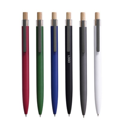 Recycled Aluminum Click Neutral Pen with Bamboo Cap 0.5mm Black Refill