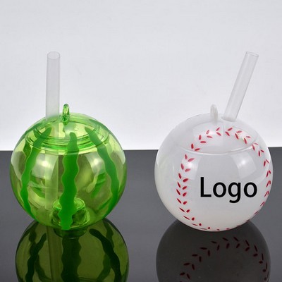 Disco Ball Sports & Fruit Themed Cocktail Cup with Lid & Reusable Straw
