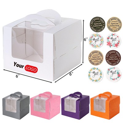 Handle-Top Windowed White Cake Box