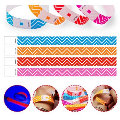 Disposable Neon Chevron Pattern Wristbands Waterproof Tamper-Proof Entry Bands For Events