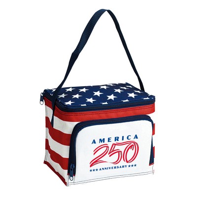 600D Polyester Insulated Stars & Stripes 6 Can Cooler Bag