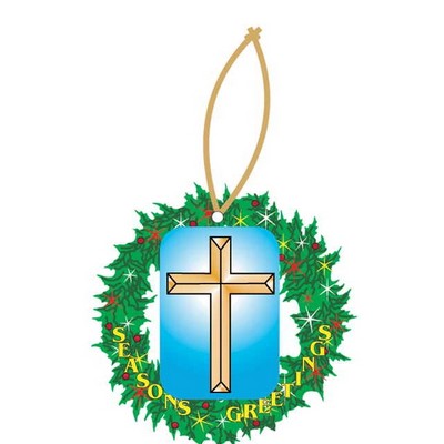 Gold Cross Executive Wreath Ornament w/ Mirrored Back (3 Square Inch)