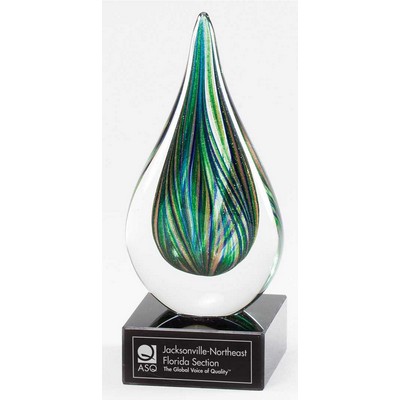 7" Green and Gold Art Glass on Black Glass Base