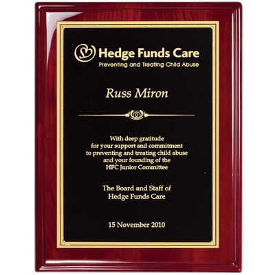 Rosewood Piano Finish Plaque with Florentine Border Plate, 9 x 12"
