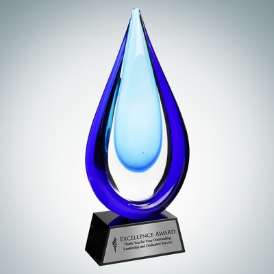 Art Glass Aquatic Award w/ Black Base and Silver Plate (S)