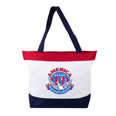 America 250 600D Polyester US Flag Jumbo Boutique Zipper Tote