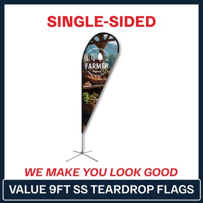 Value 9' Teardrop Flag - Single Sided w/Chrome X Base