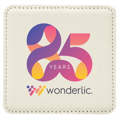 4" Square White Laserable Leatherette Coaster