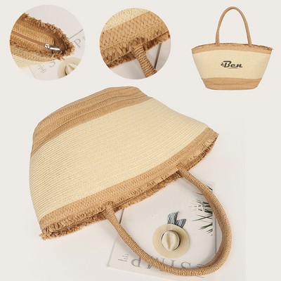 Zipper Top Large Capacity Straw Beach Bag