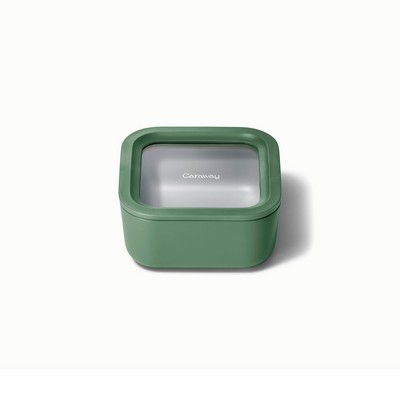 Caraway 4.4 Cup Glass Food Container Square Shape W/ Lid Sage