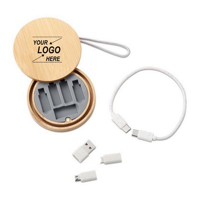 Round Bamboo Case With Multi Charging Cable