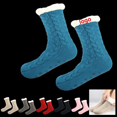 Women's Cable Knit Fuzzy Socks With Sherpa Lining