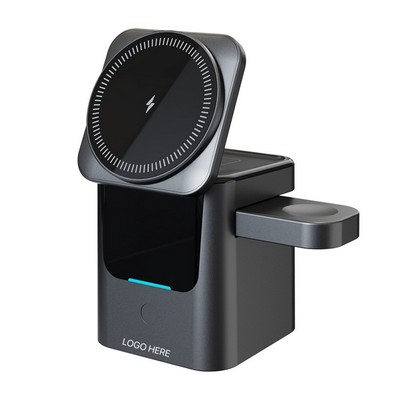 Motorized Magnetic 3in1 Wireless Charger 15W Foldable Fast Charging Desktop Phone Stand
