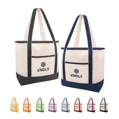 12 OZ Poly Cotton Canvas Boat Tote Bag w/ Reinforced Handle