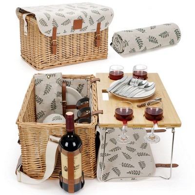 Wicker Picnic Basket Set for 4 Persons
