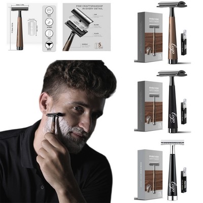 Wood Grain Double-Edged Safety Shaver Includes 5 Blades
