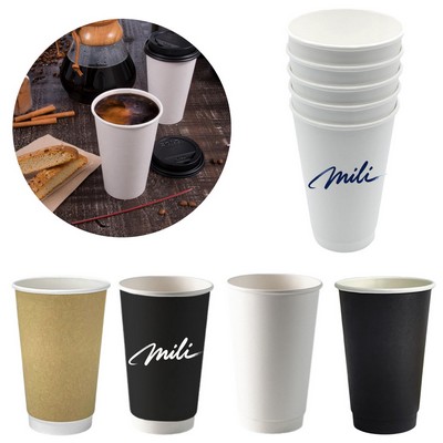 MOQ50 16 OZ Double-Layer Kraft Paper Disposable Coffee Cups