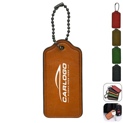 Genuine Leather Keychain Hang Tag with Metal Chain