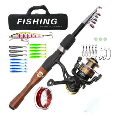 Portable Fiberglass Fishing Pole Kit With Spinning Reel Bag