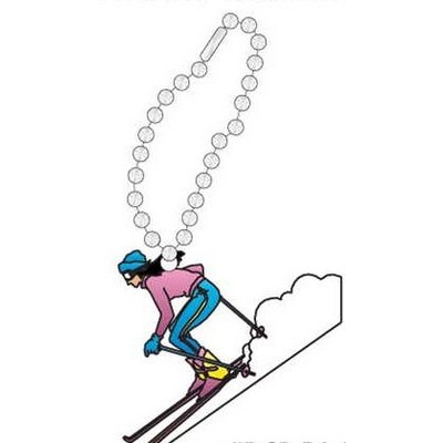 Female Skier Promotional Key Chain w/ Black Back (4 Square Inch)