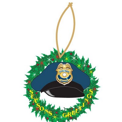 Police Cap Executive Wreath Ornament w/ Mirrored Back (10 Square Inch)