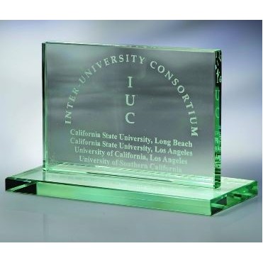 Large Jade Glass Horizontal Plaque w/Base Award (6"x8"x¾")