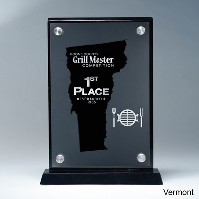 Frosted Lucite VT State Cutout on Risers Award