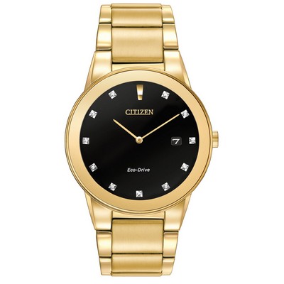 Citizen® Men's Axiom Diamond Eco-Drive Gold-Tone Stainless Steel Watch W/ Black Dial
