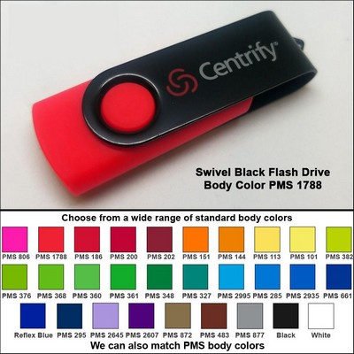 Swivel Black Flash Drive - 512 MB Memory - Body PMS 1788