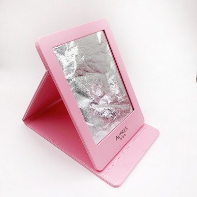 5"x 7" PU Leather Folding Round Corner Stand Mirror