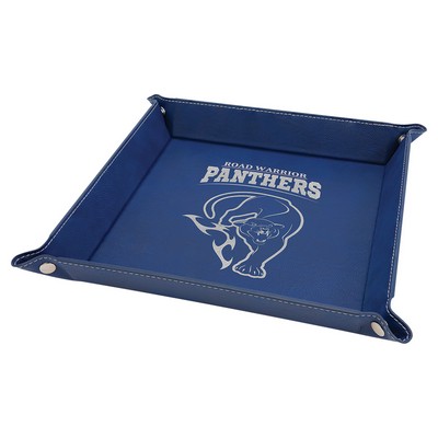 Snap Up Tray, Blue Faux Leather, 9 x 9"