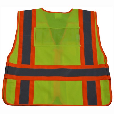 Lime Solid Orange Contrast Incident Command Breakaway Vest with Clear PVC Pocket on Back